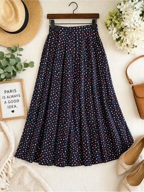 ✨ CHRISTIAN AUJARD Paris Vintage Pleated Polka Dot Skirt | High-Waist ✨
